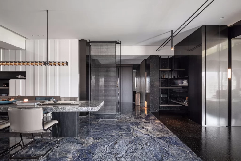 Modern Luxury Dining Room Black White Marble Glass