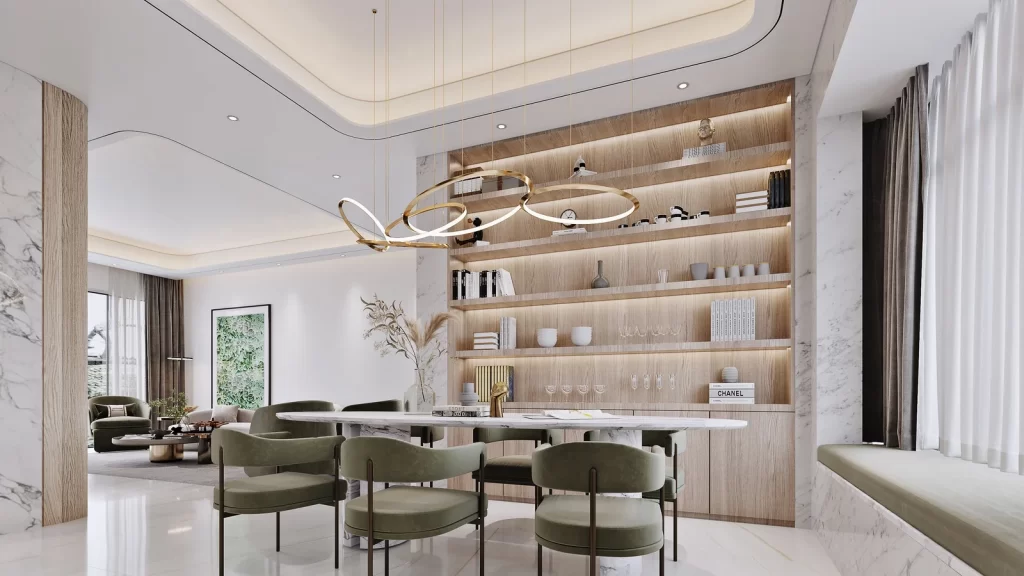Modern Luxury Dining Room Neutral Green Gold