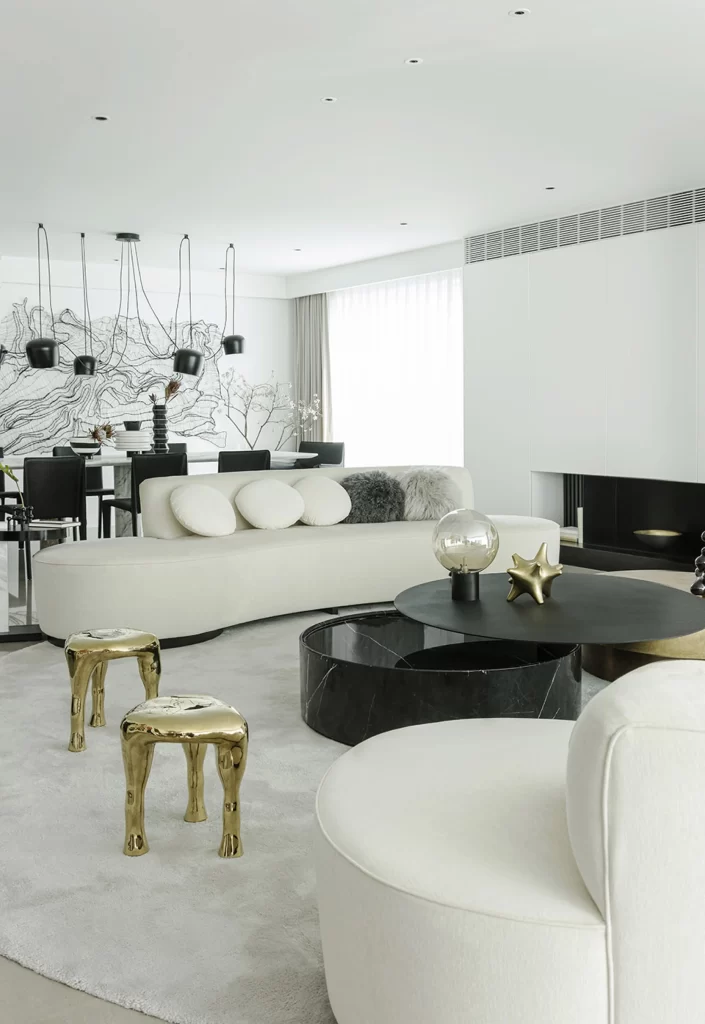 Modern Luxury Living Room White Black Gold Minimalist