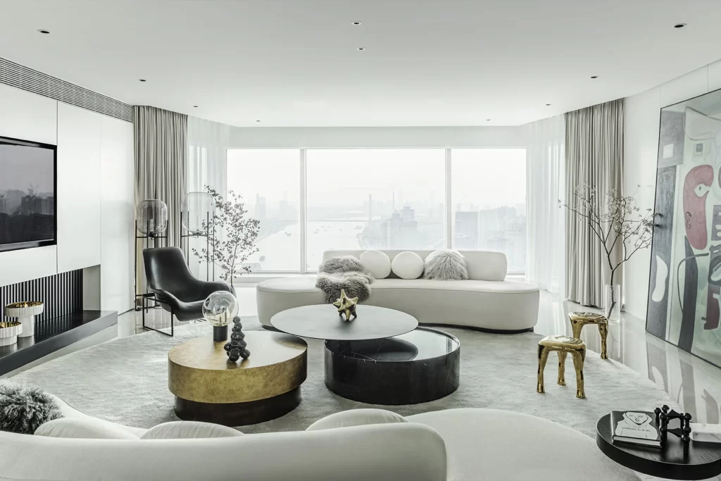 Modern Luxury Living Room White Neutral Gold Accents