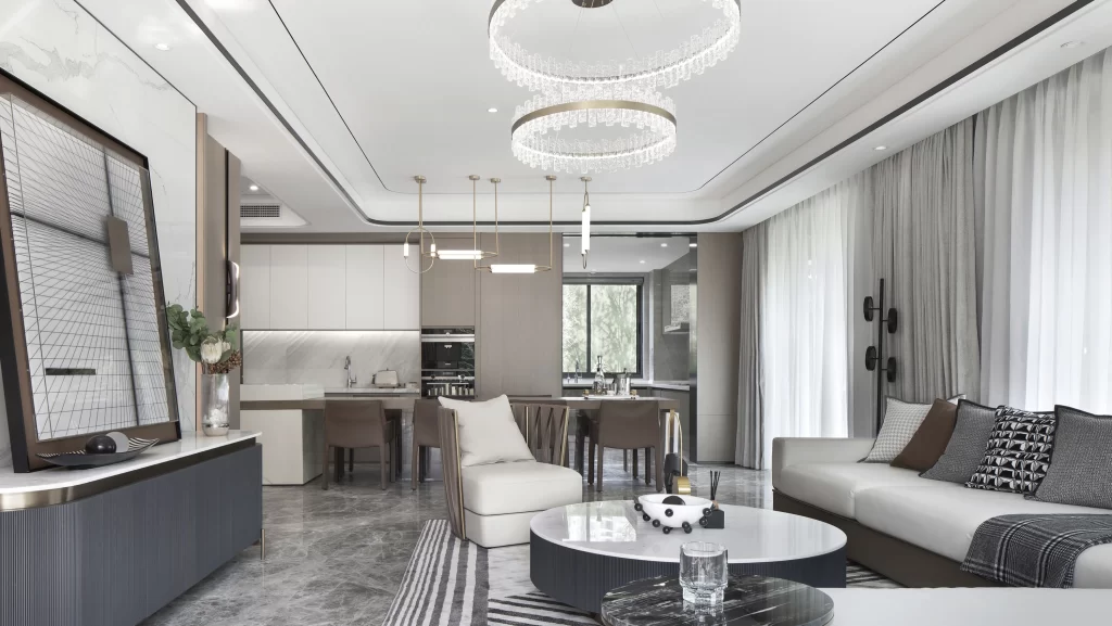 Modern Luxury Living Space Neutral Tones Elegant Lighting