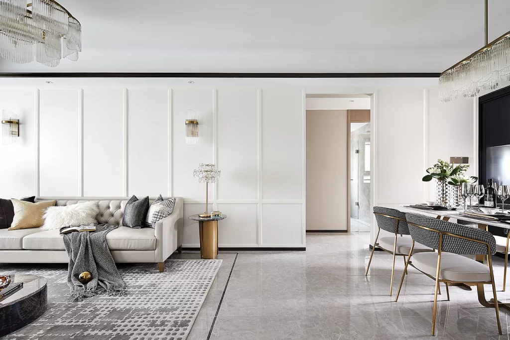 Modern Luxury Living Space Neutral Tones Gold Accents Minimalist
