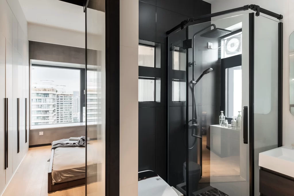 Modern Minimalist Bathroom Neutral Black White Glass