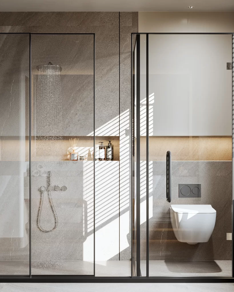 Modern Minimalist Bathroom Neutral Gray Glass