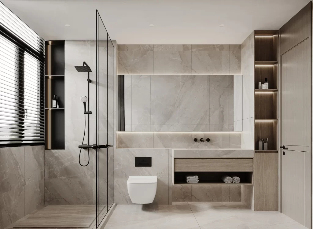 Modern Minimalist Bathroom Neutral Gray Marble