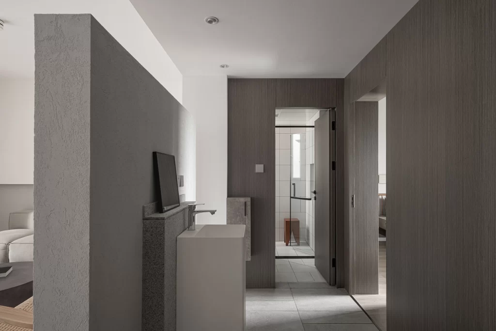 Modern Minimalist Bathroom Neutral Grey White Wood
