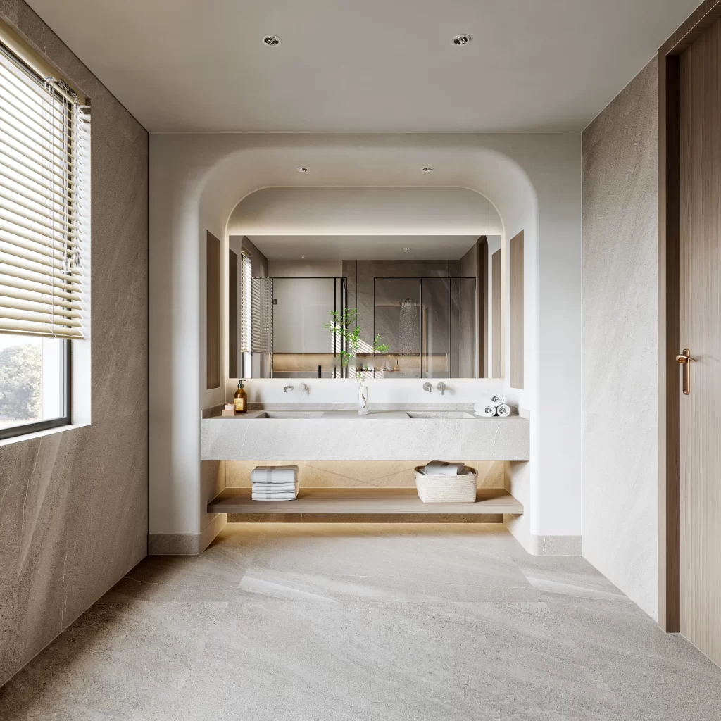 Modern Minimalist Bathroom Neutral Light Grey