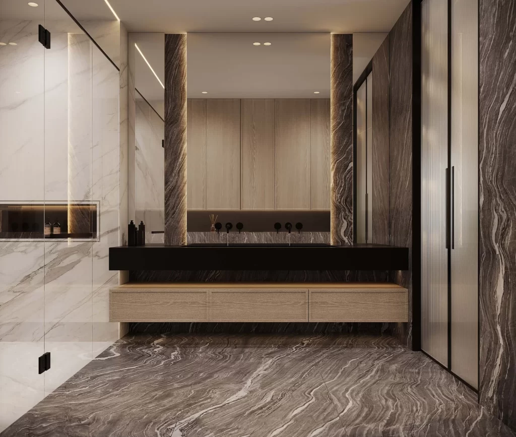 Modern Minimalist Bathroom Neutral Marble