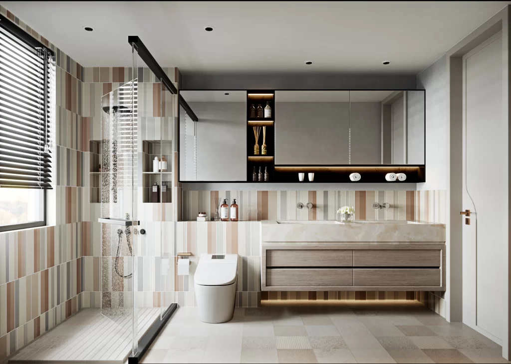 Modern Minimalist Bathroom Neutral Tiled Glass