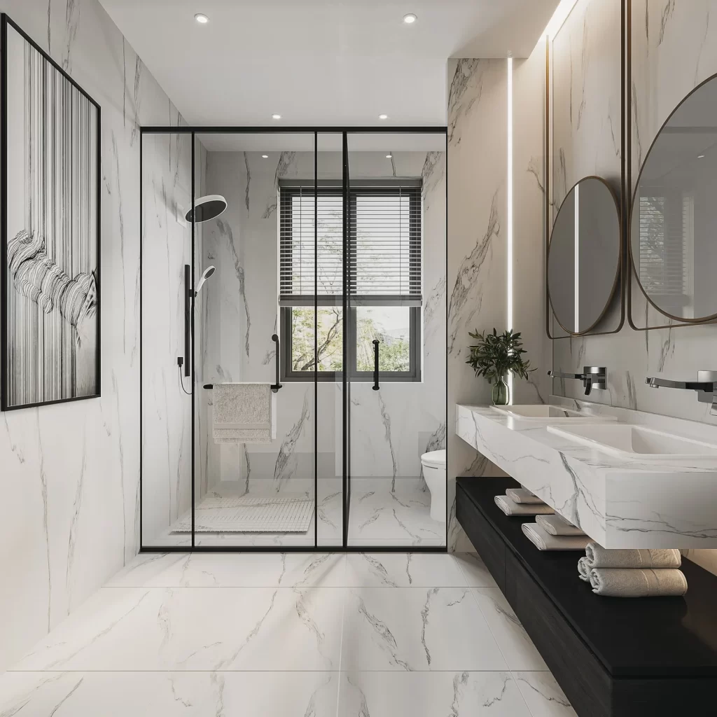 Modern Minimalist Bathroom White Marble Neutral
