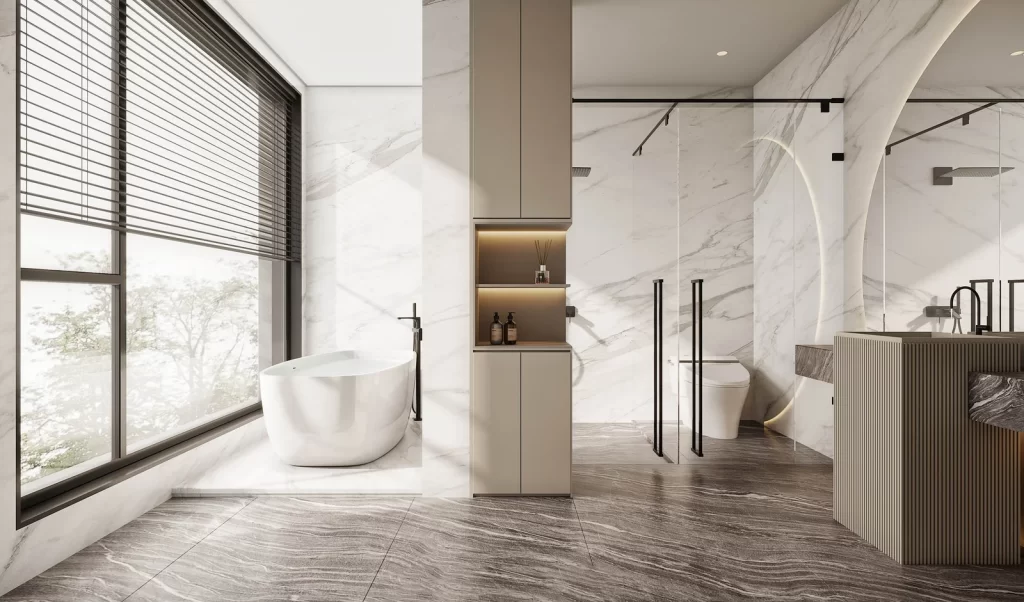 Modern Minimalist Bathroom White Marble Neutral