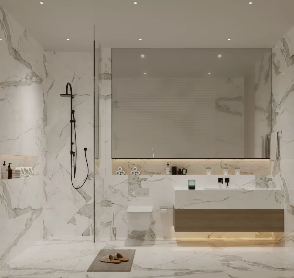 Modern Minimalist Bathroom White Marble Neutral