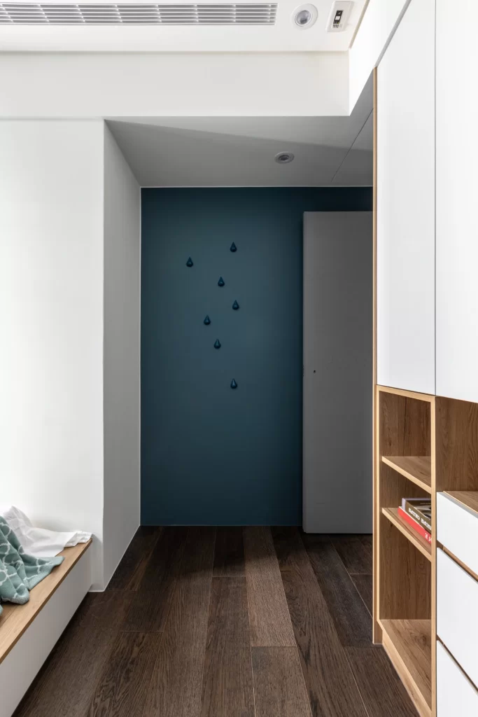 Modern Minimalist Bedroom Dark Blue White Wood