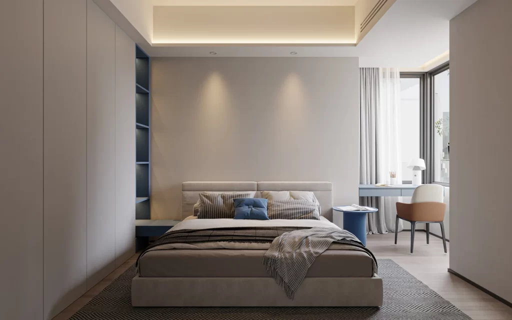 Modern Minimalist Bedroom Neutral Blue Gray