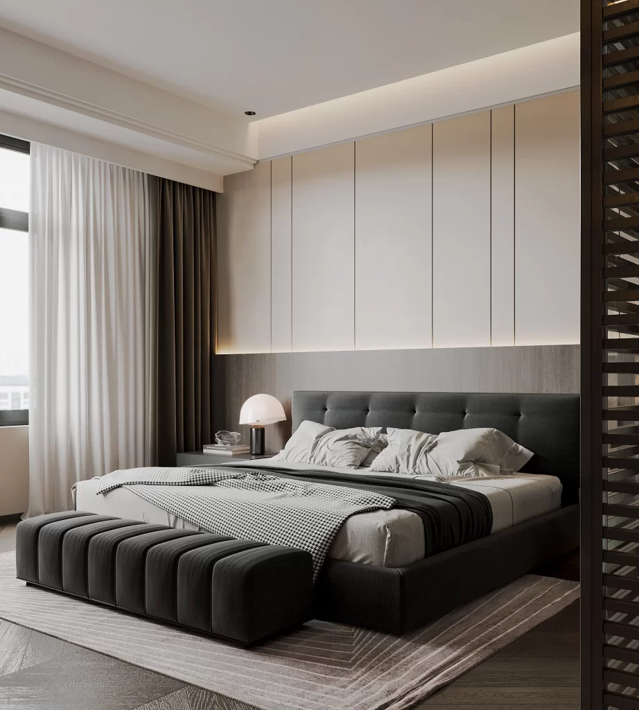 Modern Minimalist Bedroom Neutral Dark Wood