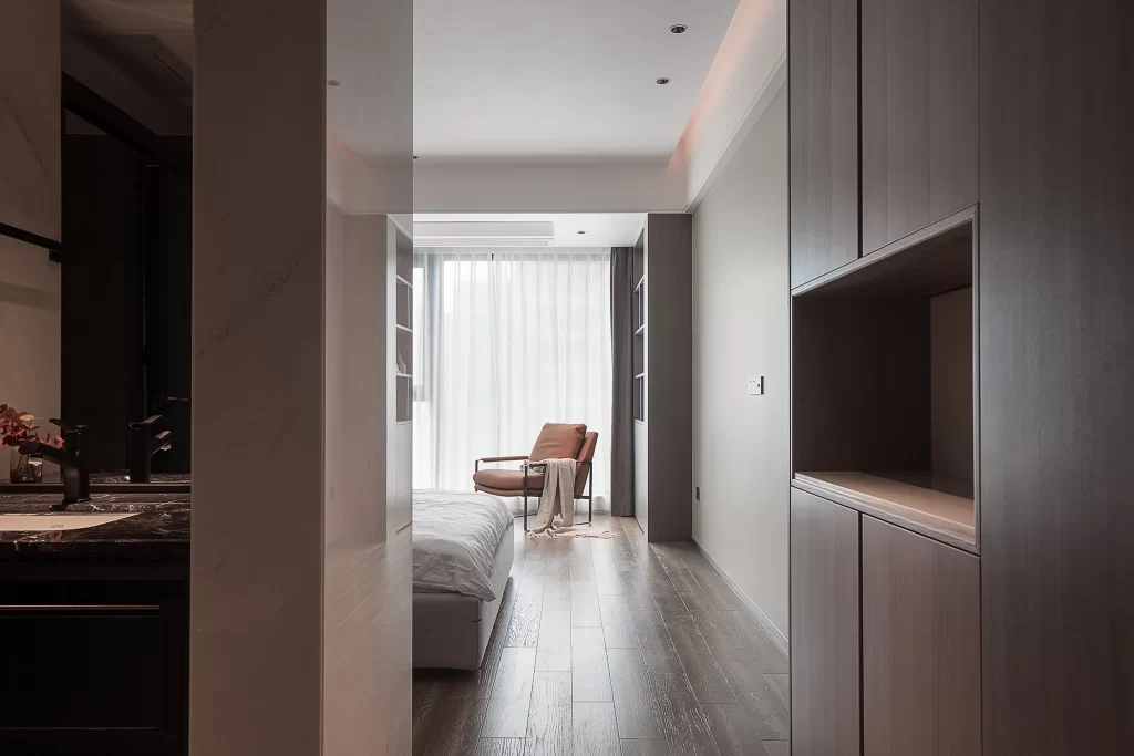 Modern Minimalist Bedroom Neutral Dark Wood Sleek