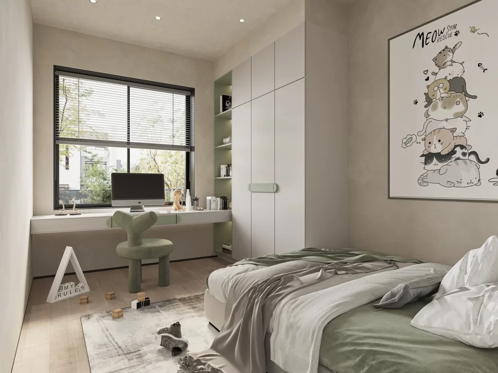 Modern Minimalist Bedroom Neutral Green White