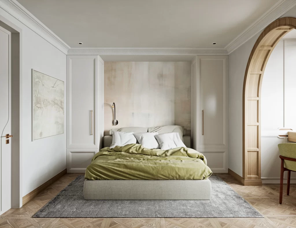 Modern Minimalist Bedroom Neutral Green Wood