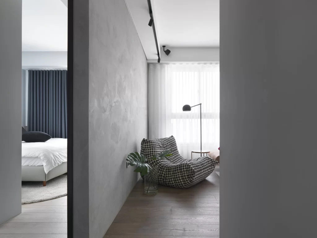 Modern Minimalist Bedroom Neutral Grey White Wood Floor