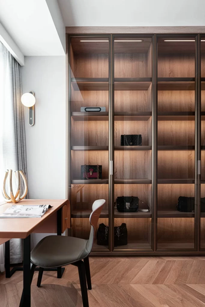 Modern Minimalist Bedroom Neutral Light Wood Dark Flooring