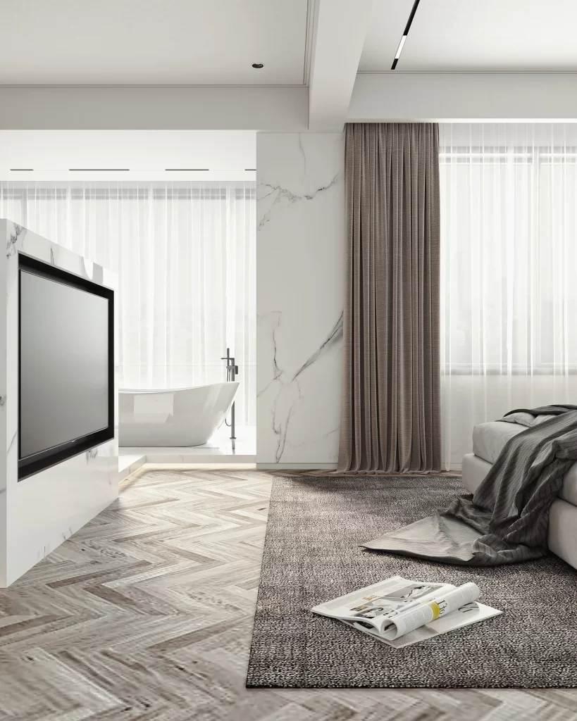 Modern Minimalist Bedroom Neutral Marble Wood