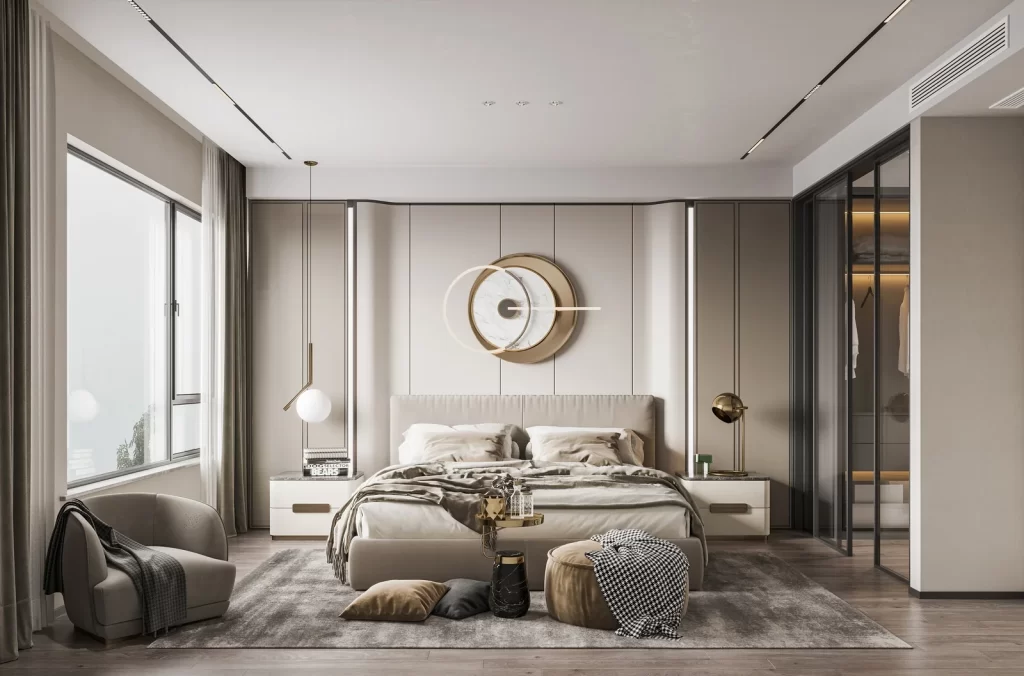 Modern Minimalist Bedroom Neutral Taupe Gold