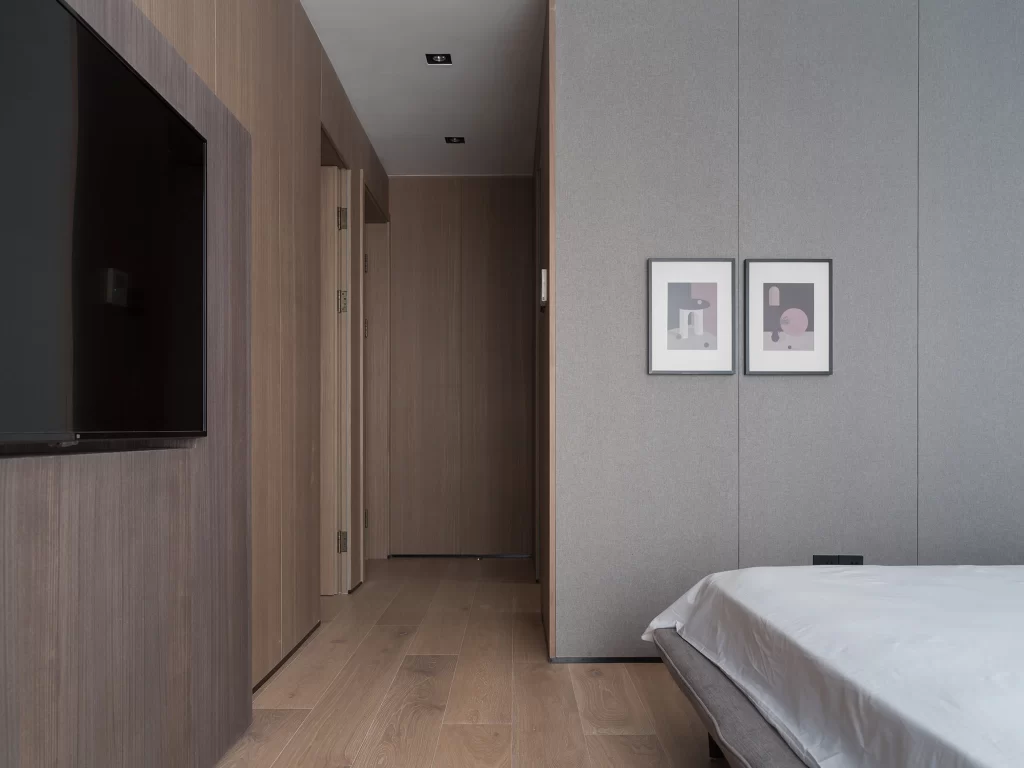 Modern Minimalist Bedroom Neutral Tones Wood Flooring Simple