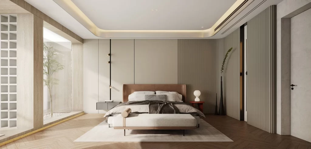 Modern Minimalist Bedroom Neutral Wood Accents