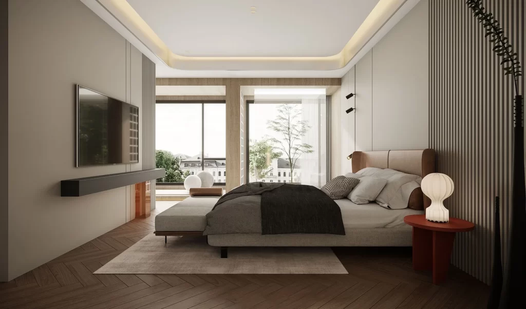 Modern Minimalist Bedroom Neutral Wood Accents