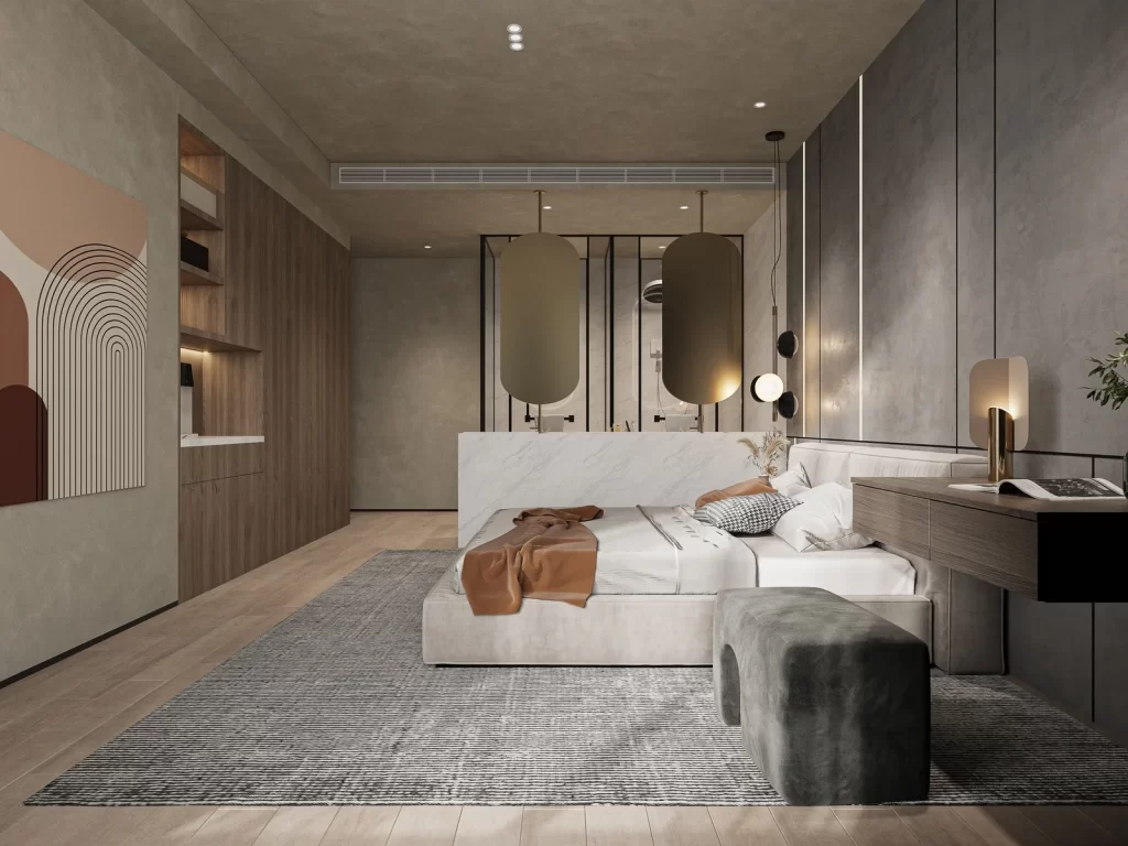 Modern Minimalist Bedroom Neutral Wood Accents