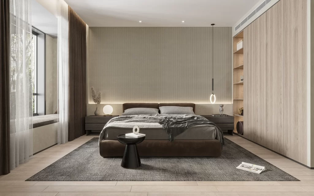 Modern Minimalist Bedroom Neutral Wood Texture