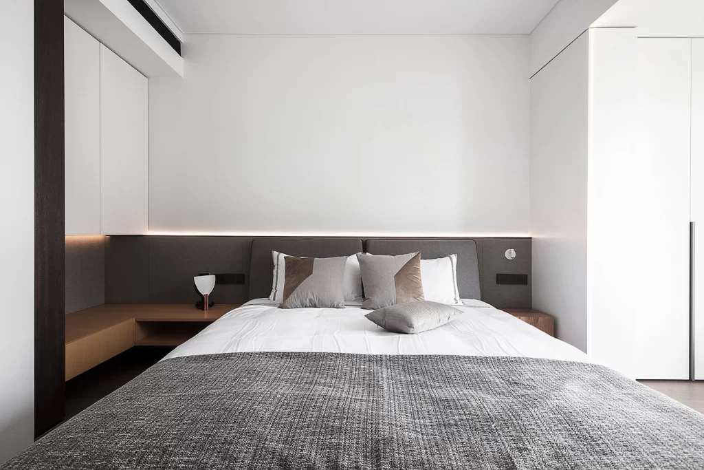 Modern Minimalist Bedroom White Neutral Grey Textured