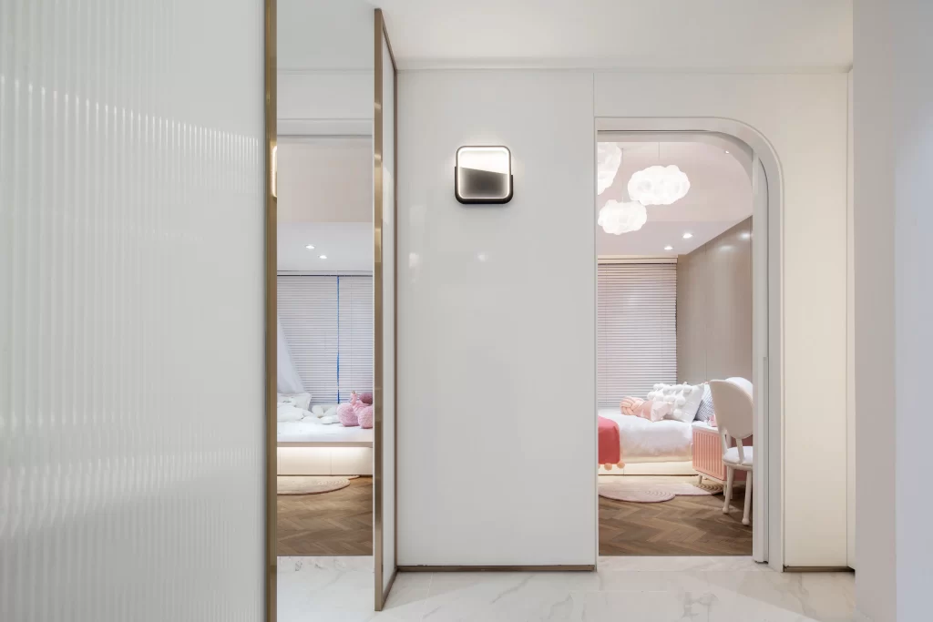 Modern Minimalist Bedroom White Soft Pink Neutral Light Wood