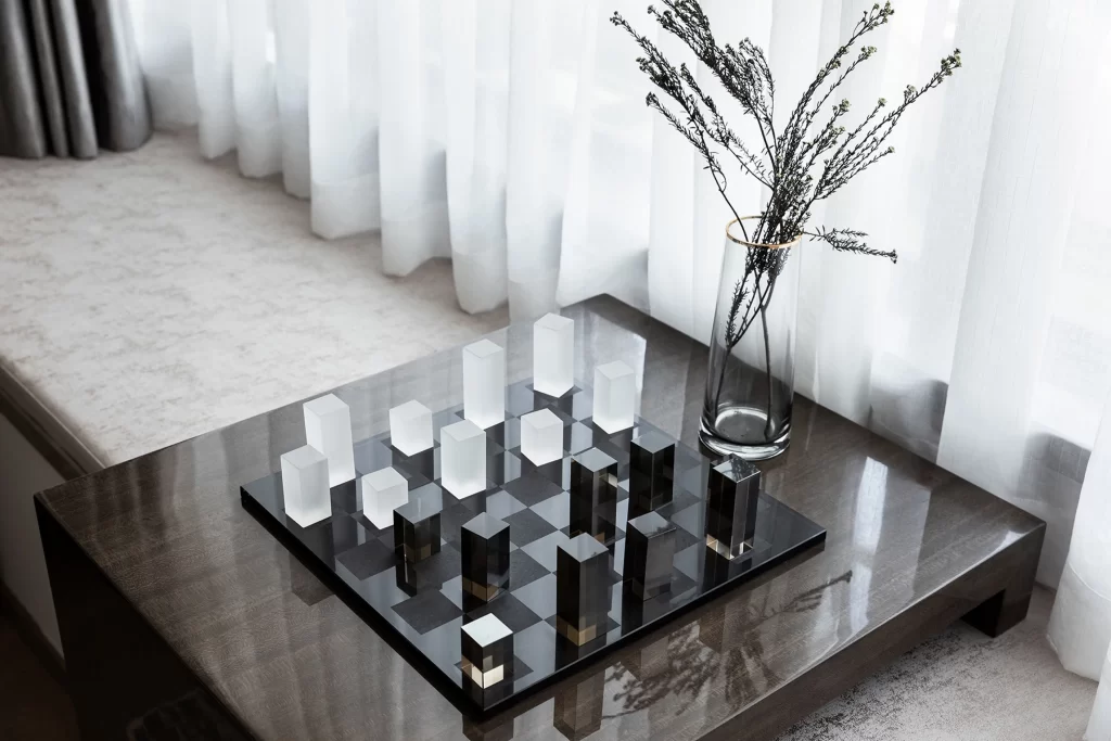 Modern Minimalist Chessboard Black White Neutral Glass