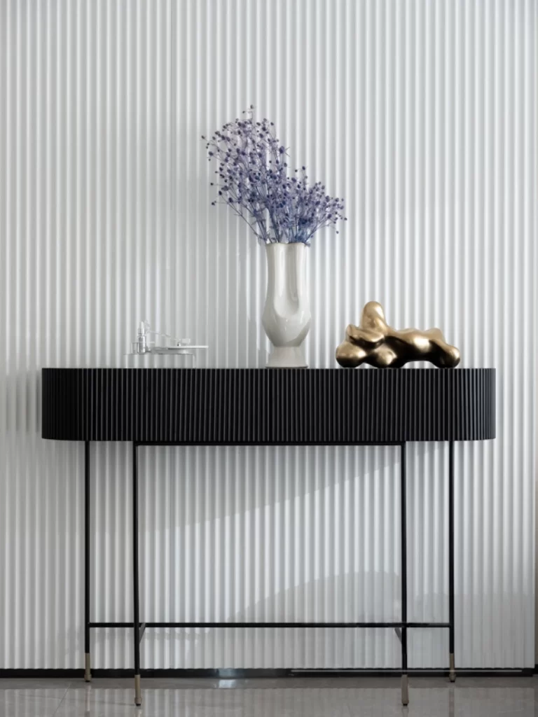 Modern Minimalist Console Table Black White Gold Accents