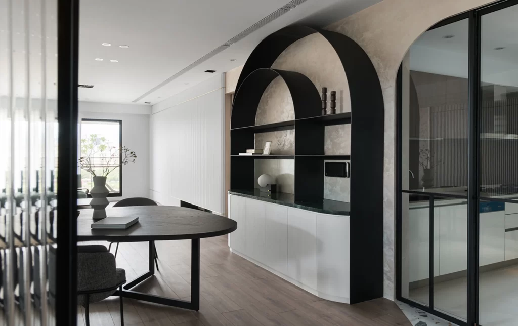 Modern Minimalist Dining Room Black White Neutral Dark Wood