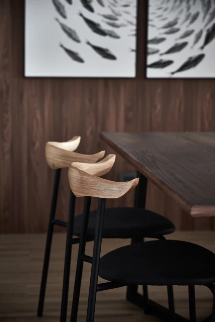 Modern Minimalist Dining Room Dark Wood Black Neutral