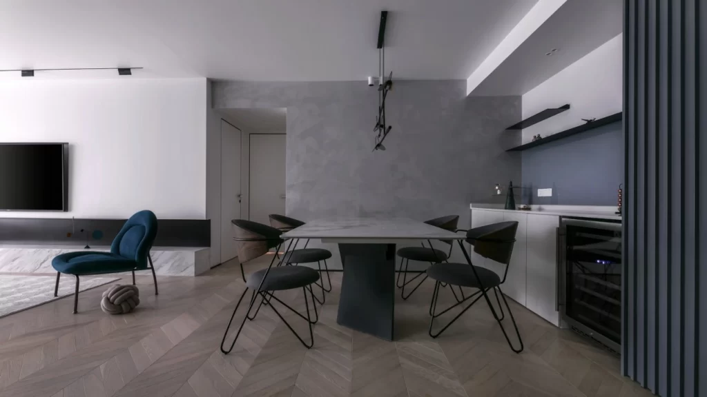 Modern Minimalist Dining Room Grey Black White Neutral Wood