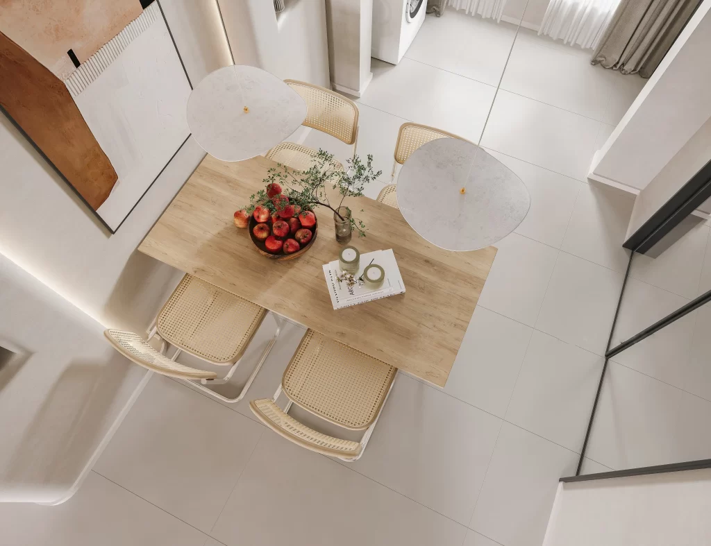 Modern Minimalist Dining Room Light Wood White Neutral Simple