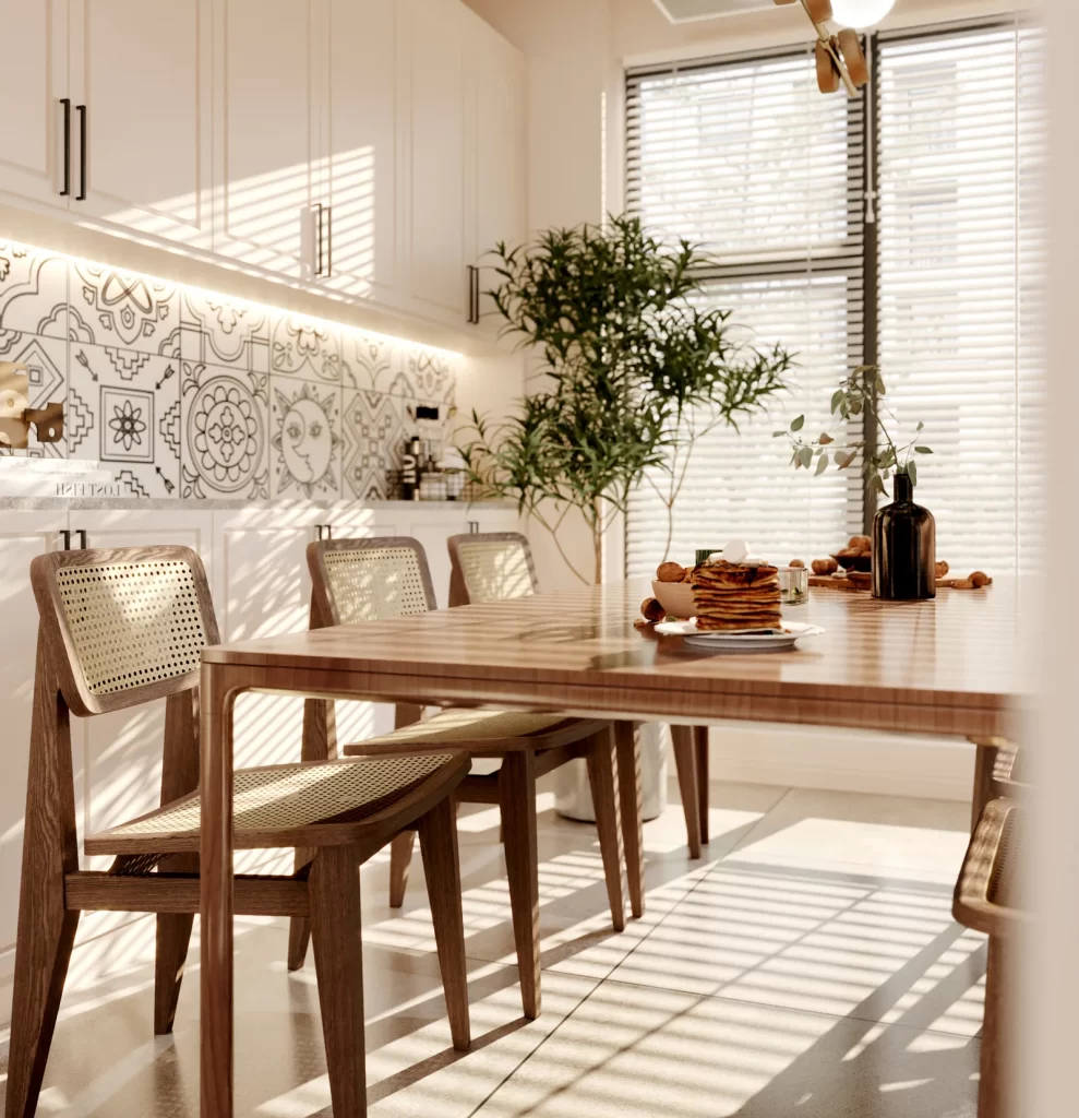 Modern Minimalist Dining Room Natural Light Wood Pattern
