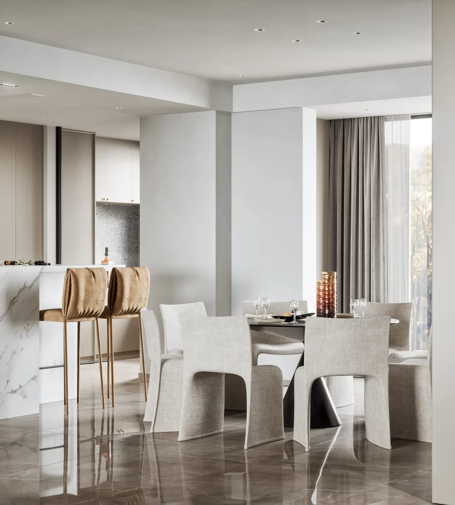 Modern Minimalist Dining Room Neutral Beige White