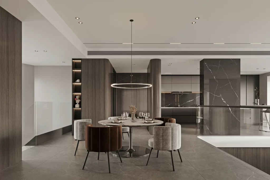 Modern Minimalist Dining Room Neutral Dark Wood