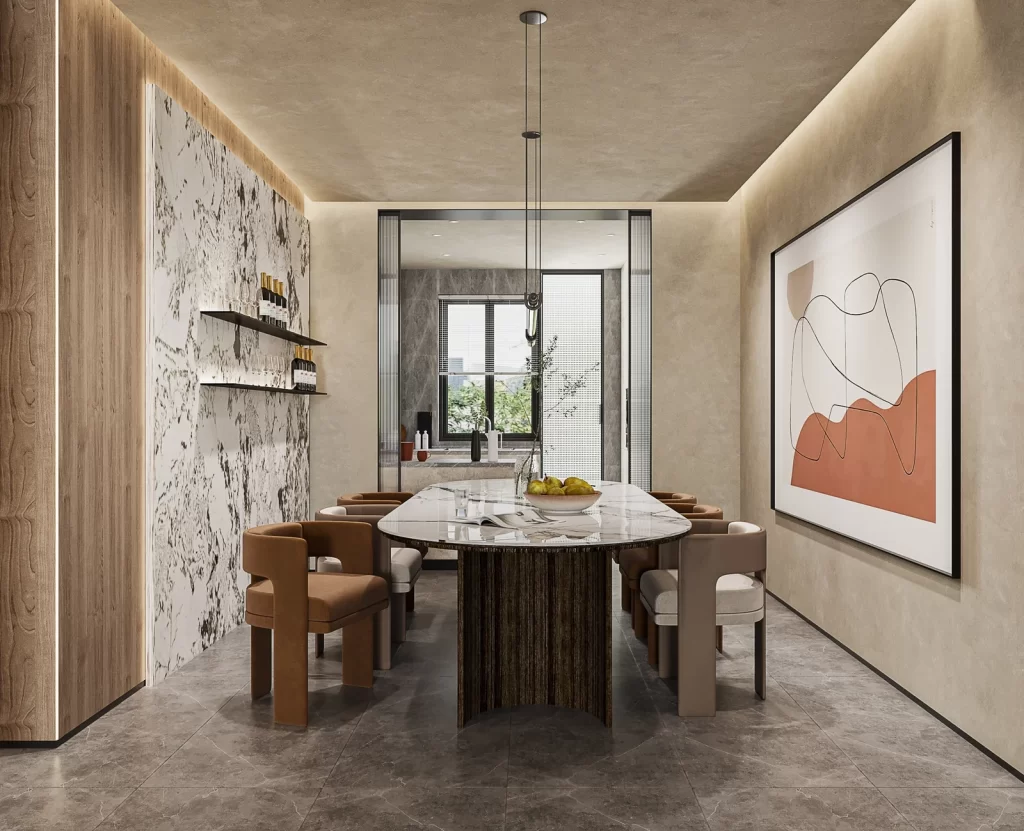 Modern Minimalist Dining Room Neutral Earthy Tones