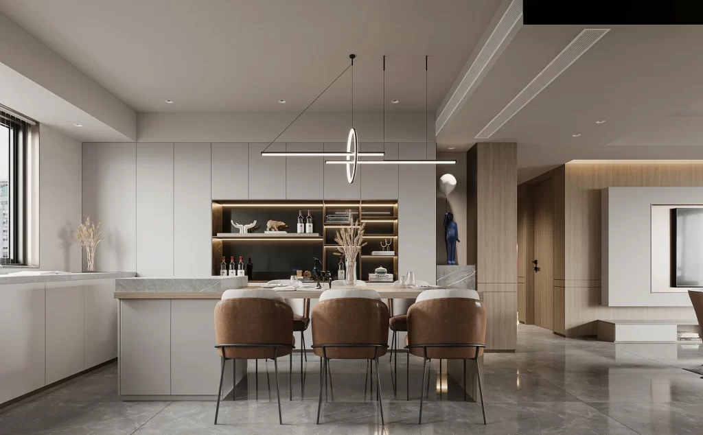 Modern Minimalist Dining Room Neutral Gray