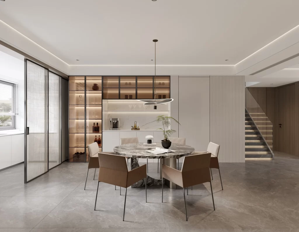 Modern Minimalist Dining Room Neutral Gray