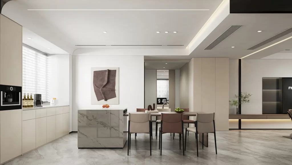 Modern Minimalist Dining Room Neutral Gray Marble