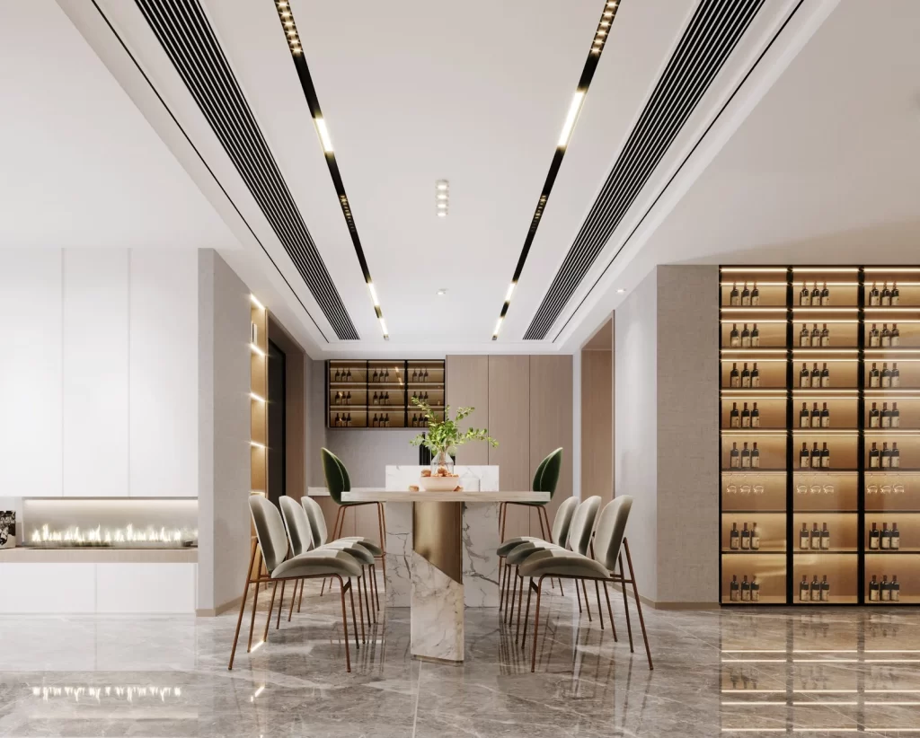 Modern Minimalist Dining Room Neutral Gray Marble