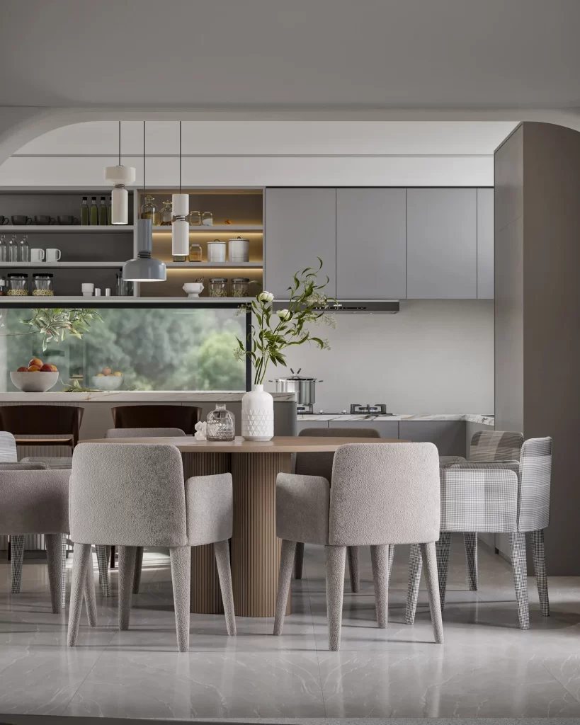 Modern Minimalist Dining Room Neutral Gray Textured
