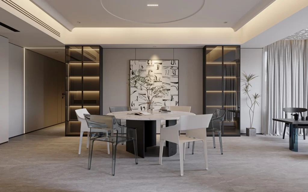 Modern Minimalist Dining Room Neutral Gray White