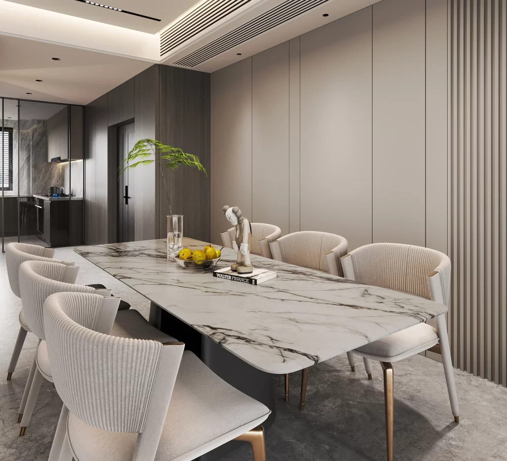 Modern Minimalist Dining Room Neutral Marble